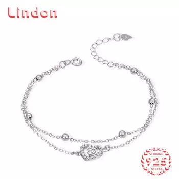 Lindon женский циркон стерлингового серебра 925 пробы ювелирные изделия геометрический браслет из бисера-цепочки модный тонкий свадебный подарок для подруги серебряный
