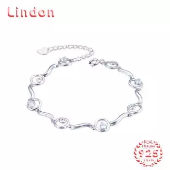 Lindon женский циркон стерлингового серебра 925 пробы ювелирные изделия геометрический браслет из бисера-цепочки модный тонкий свадебный подарок для подруги серебряный