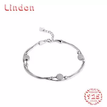Lindon женский циркон стерлингового серебра 925 пробы ювелирные изделия геометрический браслет из бисера-цепочки модный тонкий свадебный подарок для подруги серебряный