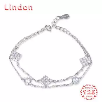 Lindon женский циркон стерлингового серебра 925 пробы ювелирные изделия геометрический браслет из бисера-цепочки модный тонкий свадебный подарок для подруги серебряный