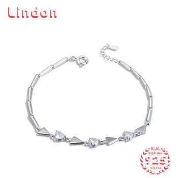 Lindon женский циркон стерлингового серебра 925 пробы ювелирные изделия геометрический браслет из бисера-цепочки модный тонкий свадебный подарок для подруги серебряный