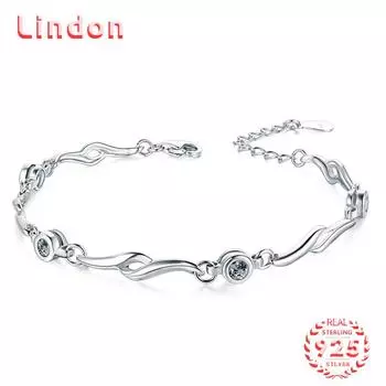 Lindon женский циркон стерлингового серебра 925 пробы ювелирные изделия геометрический браслет из бисера-цепочки модный тонкий свадебный подарок для подруги серебряный