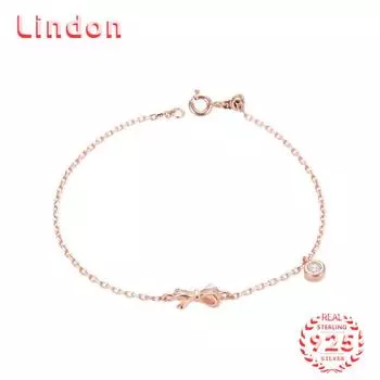 Lindon женский циркон стерлингового серебра 925 пробы ювелирные изделия геометрический браслет из бисера-цепочки модный тонкий свадебный подарок для подруги розового золота