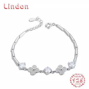 Lindon женский циркон стерлингового серебра 925 пробы ювелирные изделия геометрический браслет из бисера-цепочки модный тонкий свадебный подарок для подруги серебряный