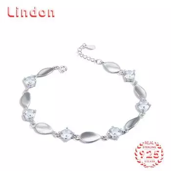 Lindon женский циркон стерлингового серебра 925 пробы ювелирные изделия геометрический браслет из бисера-цепочки модный тонкий свадебный подарок для подруги серебряный