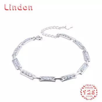 Lindon женский циркон стерлингового серебра 925 пробы ювелирные изделия геометрический браслет из бисера-цепочки модный тонкий свадебный подарок для подруги серебряный