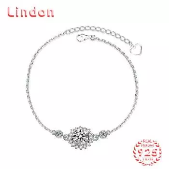 Lindon женский муассанит циркон стерлингового серебра 925 пробы ювелирные изделия геометрический браслет из бисера-цепочки модный тонкий свадебный подарок для подруги 1CT серебряный