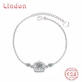 Lindon женский муассанит циркон стерлингового серебра 925 пробы ювелирные изделия геометрический браслет из бисера-цепочки модный тонкий свадебный подарок для подруги 0.5CT серебряный