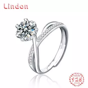 Lindon женское классическое кольцо из стерлингового серебра 925 пробы с муассанитом женские ювелирные изделия свадебный подарок для вечеринки 1CT серебряный
