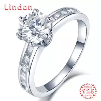 Lindon женское классическое кольцо из стерлингового серебра 925 пробы с муассанитом женские ювелирные изделия свадебный подарок для вечеринки 1CT/5 серебряный