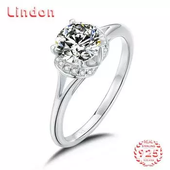 Lindon женское классическое кольцо из стерлингового серебра 925 пробы с муассанитом женские ювелирные изделия свадебный подарок для вечеринки 1CT/5 серебряный