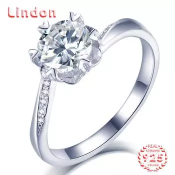 Lindon женское классическое кольцо из стерлингового серебра 925 пробы с муассанитом женские ювелирные изделия свадебный подарок для вечеринки 1CT/5 серебряный