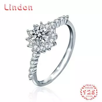 Lindon женское классическое кольцо из стерлингового серебра 925 пробы с муассанитом женские ювелирные изделия свадебный подарок для вечеринки 0.5CT/5 серебряный