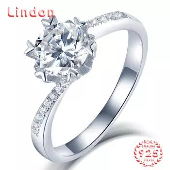 Lindon женское классическое кольцо из стерлингового серебра 925 пробы с муассанитом женские ювелирные изделия свадебный подарок для вечеринки 1CT/5 серебряный
