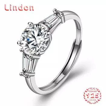 Lindon женское классическое кольцо из стерлингового серебра 925 пробы с муассанитом женские ювелирные изделия свадебный подарок для вечеринки 1CT серебряный