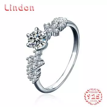 Lindon женское классическое кольцо из стерлингового серебра 925 пробы с муассанитом женские ювелирные изделия свадебный подарок для вечеринки 0.5CT/5 серебряный