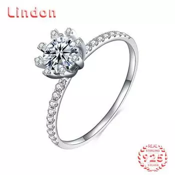 Lindon женское классическое кольцо из стерлингового серебра 925 пробы с муассанитом женские ювелирные изделия свадебный подарок для вечеринки 1CT/5 серебряный