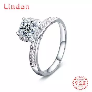 Lindon женское классическое кольцо из стерлингового серебра 925 пробы с муассанитом женские ювелирные изделия свадебный подарок для вечеринки 1CT/5 серебряный