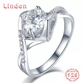 Lindon женское классическое кольцо из стерлингового серебра 925 пробы с муассанитом женские ювелирные изделия свадебный подарок для вечеринки 1CT/5 серебряный