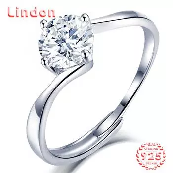 Lindon женское классическое кольцо из стерлингового серебра 925 пробы с муассанитом женские ювелирные изделия свадебный подарок для вечеринки 1CT/5 серебряный