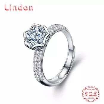 Lindon женское классическое кольцо из стерлингового серебра 925 пробы с муассанитом женские ювелирные изделия свадебный подарок для вечеринки 1CT серебряный