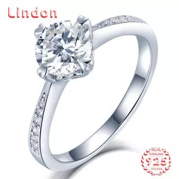 Lindon женское классическое кольцо из стерлингового серебра 925 пробы с муассанитом женские ювелирные изделия свадебный подарок для вечеринки 1CT/5 серебряный