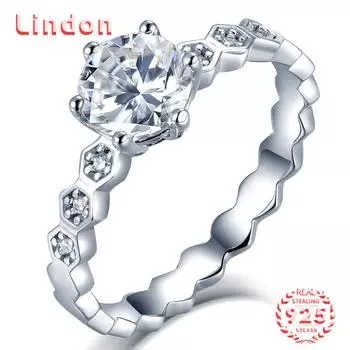 Lindon женское классическое кольцо из стерлингового серебра 925 пробы с муассанитом женские ювелирные изделия свадебный подарок для вечеринки 1CT/5 серебряный