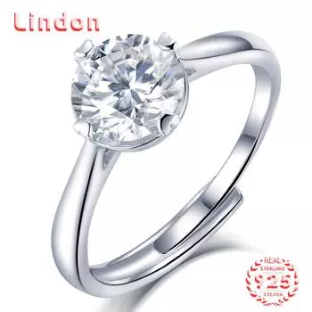 Lindon женское классическое кольцо из стерлингового серебра 925 пробы с муассанитом женские ювелирные изделия свадебный подарок для вечеринки 1CT серебряный