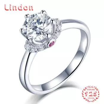 Lindon женское классическое кольцо из стерлингового серебра 925 пробы с муассанитом женские ювелирные изделия свадебный подарок для вечеринки 1CT/5 серебряный