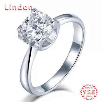 Lindon женское классическое кольцо из стерлингового серебра 925 пробы с муассанитом женские ювелирные изделия свадебный подарок для вечеринки 1CT/5 серебряный