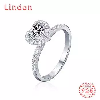 Lindon женское классическое кольцо из стерлингового серебра 925 пробы с муассанитом женские ювелирные изделия свадебный подарок для вечеринки 0.5CT/5 серебряный