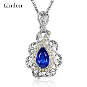 Lindonwomen серебрение кристалл циркон кулон ожерелье цветок ключицы цепочка подарок на вечеринку синий