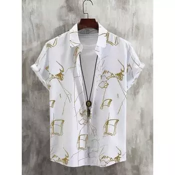 Line Drawing Design Graffiti Men Women Shirt Print Design Short Sleeve Shirt Fashion Button Short Sleeve Top XS