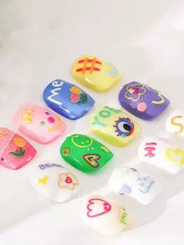 Line Graffiti Bear Flower Nail Sticker 3D Nail Sticker