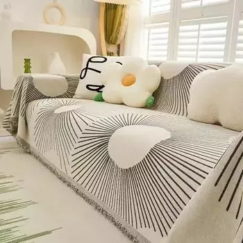 Line Pattern Sofa Towel, Living Room 3 Seater Sofa Cover, Sofa Cover Protector Full Cover One Piece Tassel Edge Decoration 180x130cm