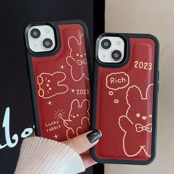 Линия рельефный кожаный медведь 2023 Lucky Rabbit Rich Bunny мультфильм чехол для телефона для Iphone X Xr Xsmax 11 13 12 Promax 14 Pro Max Plus for iphone X XS