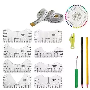 Линейка для футболок, инструмент для выравнивания, линейка для футболок, центрирование дизайнов, инструменты для выравнивания футболок с мягкой лентой и распарывателем швов