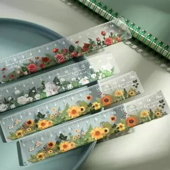 Линейка с цветочным узором, акриловые канцелярские товары двойного назначения, прямая линейка для студентов 3