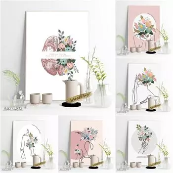 Линейная Живопись, Абстрактное Искусство, Эстампные Плакаты, Акварельные Цветы, Стены Комнаты Современной Девочки, Художественное Оформление 21cm30cm NoFrame