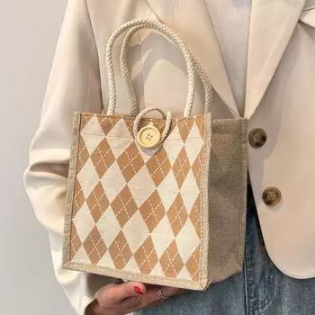 Линейные холщовые сумки для выхода в свет Сумки-бенто для женщин Простые и модные ручные подарочные сумки из мешковины