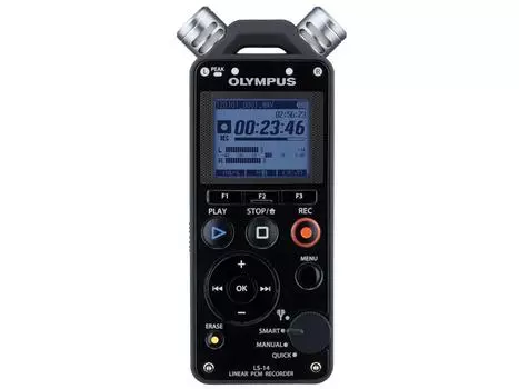 Линейный PCM-диктофон OLYMPUS 4 ГБ с функцией автоматической регулировки уровня записи, оснащенный системой из 3 микрофонов LS-14