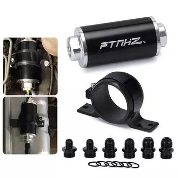 Линейный топливный фильтр 58 мм, 50 микрон с переходными фитингами 6AN 8AN 10AN и монтажным кронштейном топливного фильтра, универсальный для бензина, этанола E85 и дизельного топлива