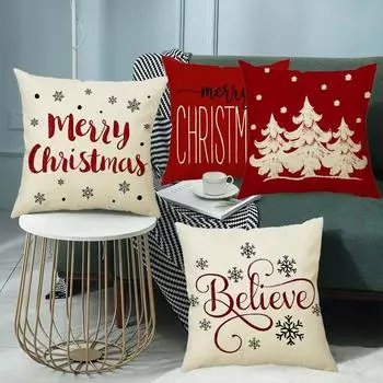 Linen Blended Christmas Tree Pillowcase Rural Farmhouse Style Decoration