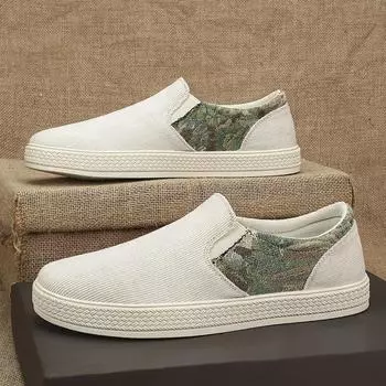 Linen canvas men s shoes spring and summer sports leisure work black board shoes one pedal old Beijing cloth shoes non-slip 39 зелёный