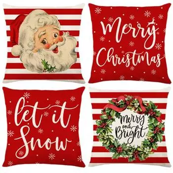 Linen Christmas pillow case red stripe series decorative pillow sofa cushion cover home without pillow core 45*45cm