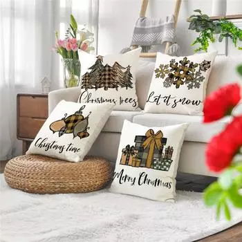 Linen Christmas Pillow Cover Snowman Elk Pillow Case 2024 Christmas Decoration For Home New Year Sofa Car Cushion Cover 45x45cm 45X45CM