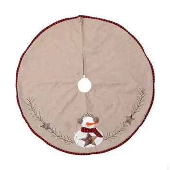 Linen Christmas Tree Skirt Mat Snowman Round Decorative Ornament Xmas Decor for Farmhouse