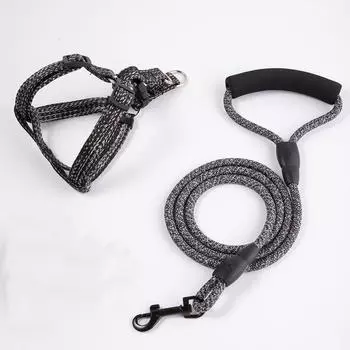 Linen Dog Hand Holding Rope Teddy Dog Leash Large, Medium and Small Dogs Golden Retriever Dog Chain Pet Supplies Cat Collar S [about 4.00 kg-7.50 kg]] Black Two-piece set