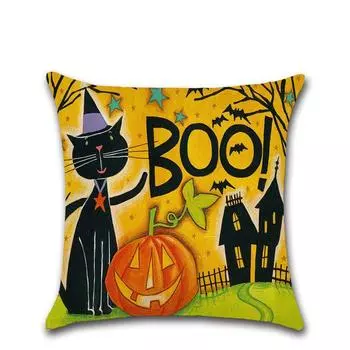 Linen Pillow Halloween Case Pumpkin Ghost Pattern Christmas Cover Cushion B