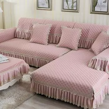 Linen Sofa Cushion Non-Slip Cushion All Year Round General Fabrics Western Style Purple Lace Scarf Backrest Armrest Towel Pillow Cover Qingshui Hibiscus Net-Pink 50 * 50cm
